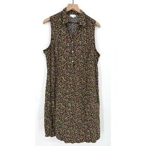 J Jill Dress Womens XL Black Pink Floral Sleeveless Lightweight Party Travel